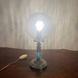 Metal lamp and art deco ribbed glass globe