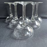 6 blown glass champagne glasses with cut bee decoration