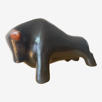 Abstract ceramic bull signed Florentino. Spanish earthenware clay art. 70's
