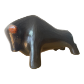 Abstract ceramic bull signed Florentino. Spanish earthenware clay art. 70's