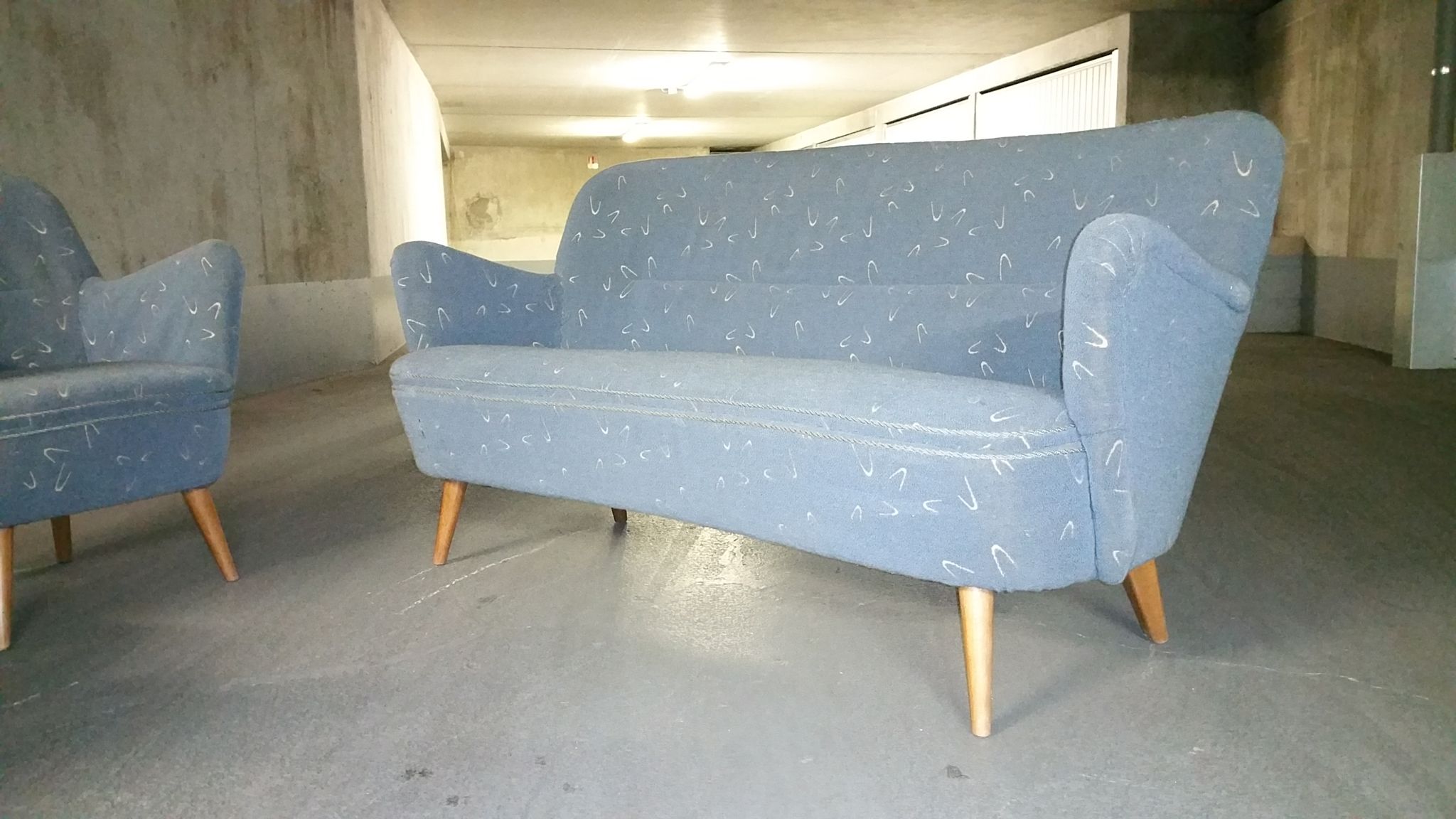 Set sofa and 2 armchairs vintage 50/60s organic fabrics vintage original
