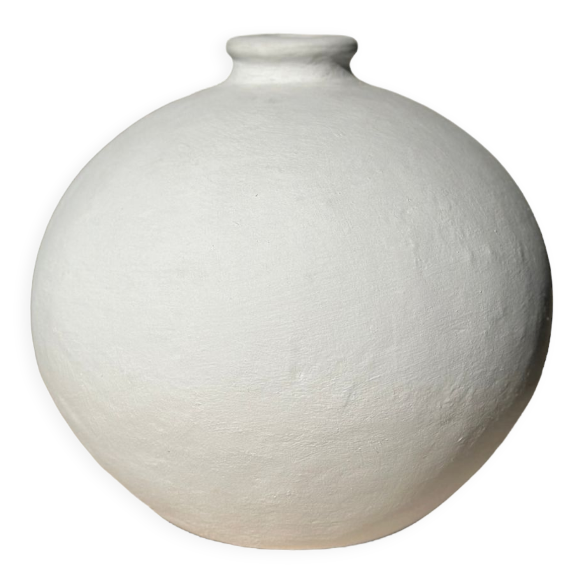 Handcrafted terracotta ball vase painted white H:24 D:26