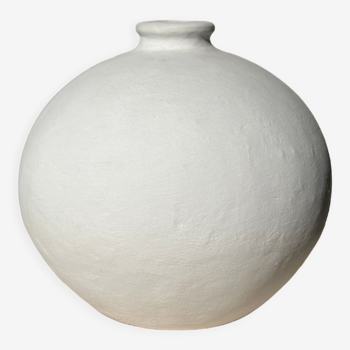 Handmade terracotta ball vase painted white H:24 D:26