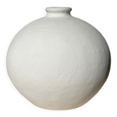 Handcrafted terracotta ball vase painted white H:24 D:26