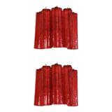 Set of Two Contemporary Red "Tronchi" Murano Style Glass Wall Sconces in Ve