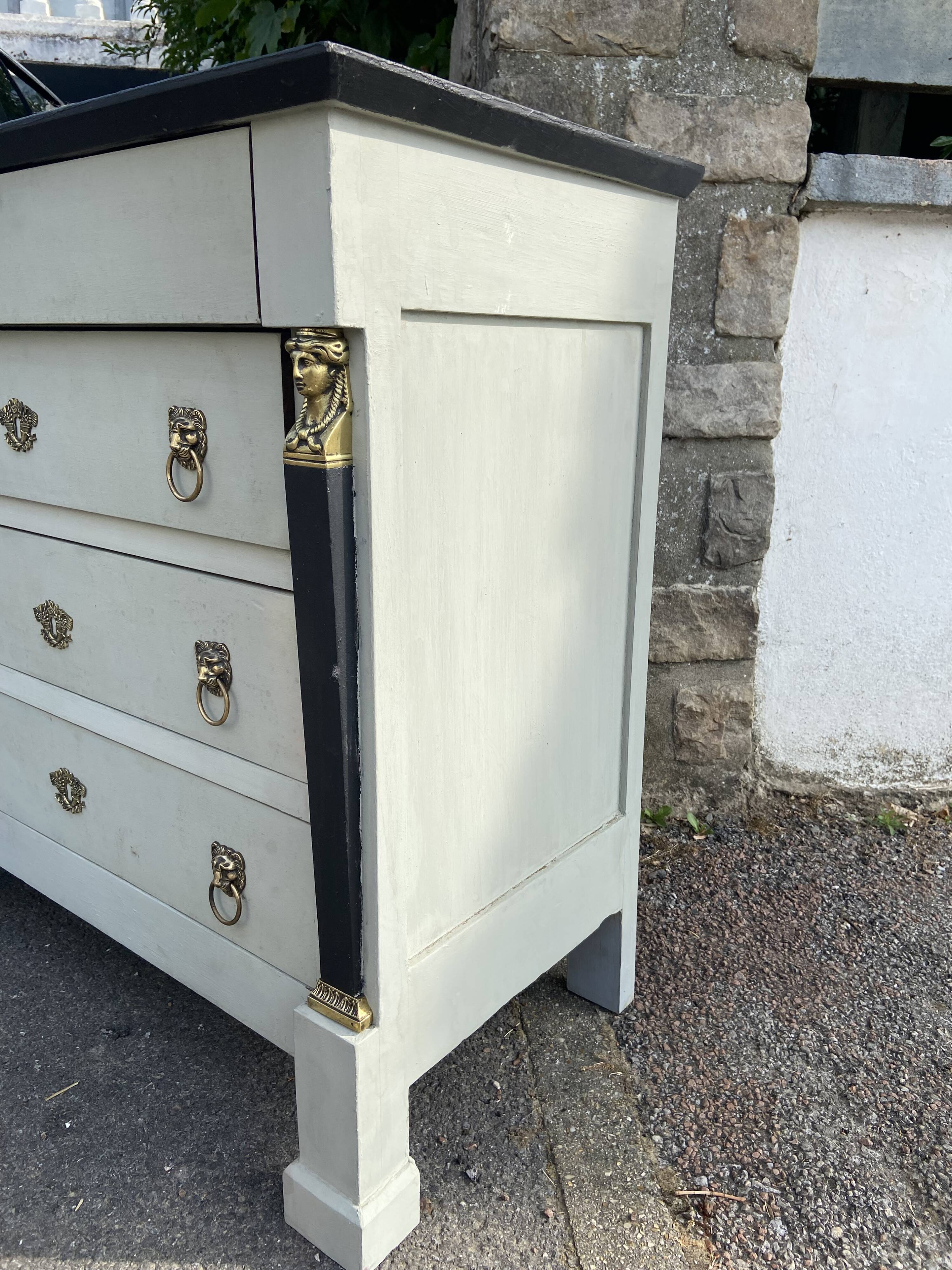 Antique Egyptian/Empire style chest of drawers with caryatids