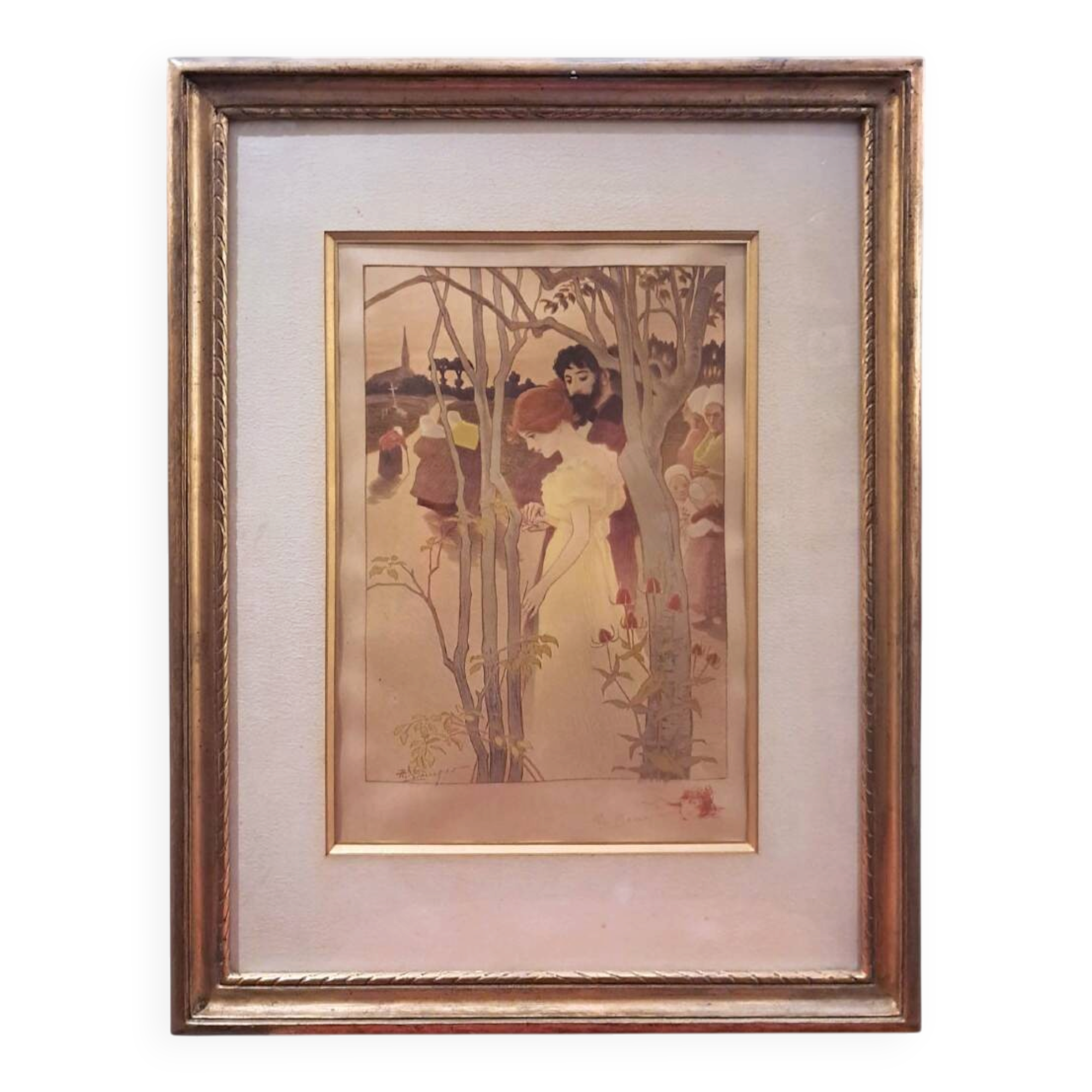 Paul Balluriau, "Twilight", signed lithograph, late 19th century.