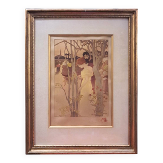 Paul Balluriau, "Twilight", signed lithograph, late 19th century.