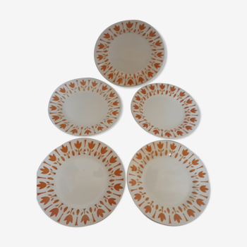 Set de 5 assiettes plates Sarreguemines"lys" blanc/ocre