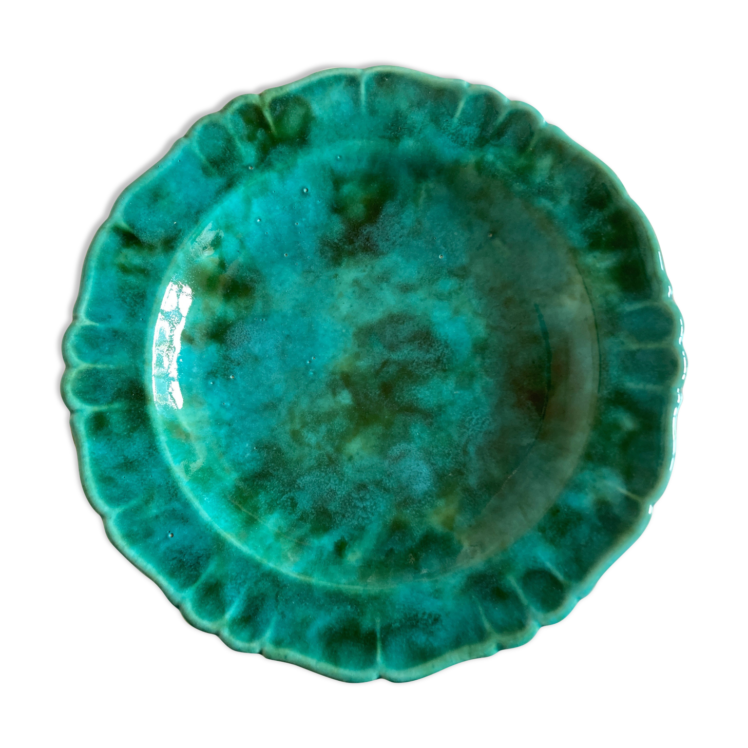 Set of 6 plates in glazed earth with godrons 1960