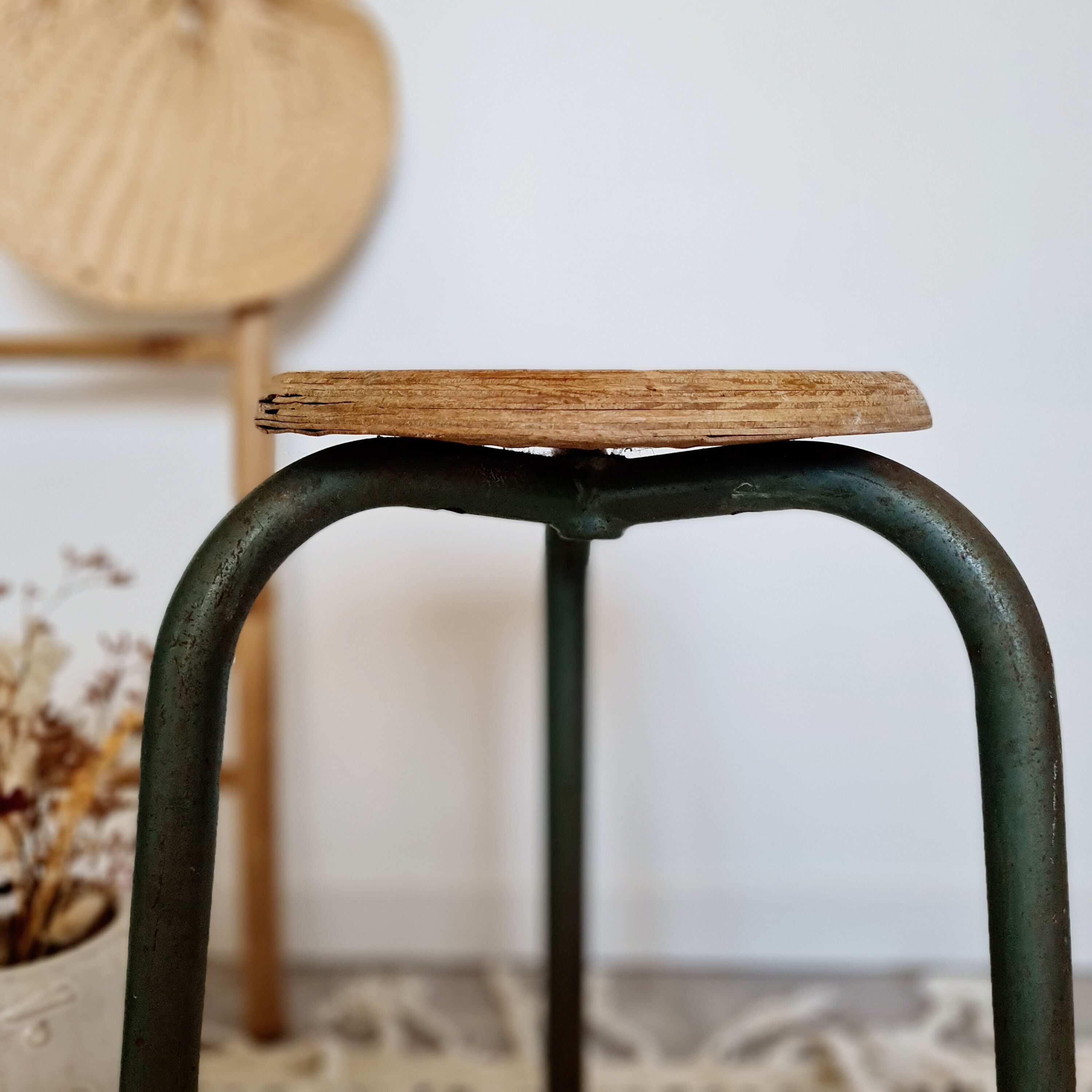 Wood and metal tripod stool