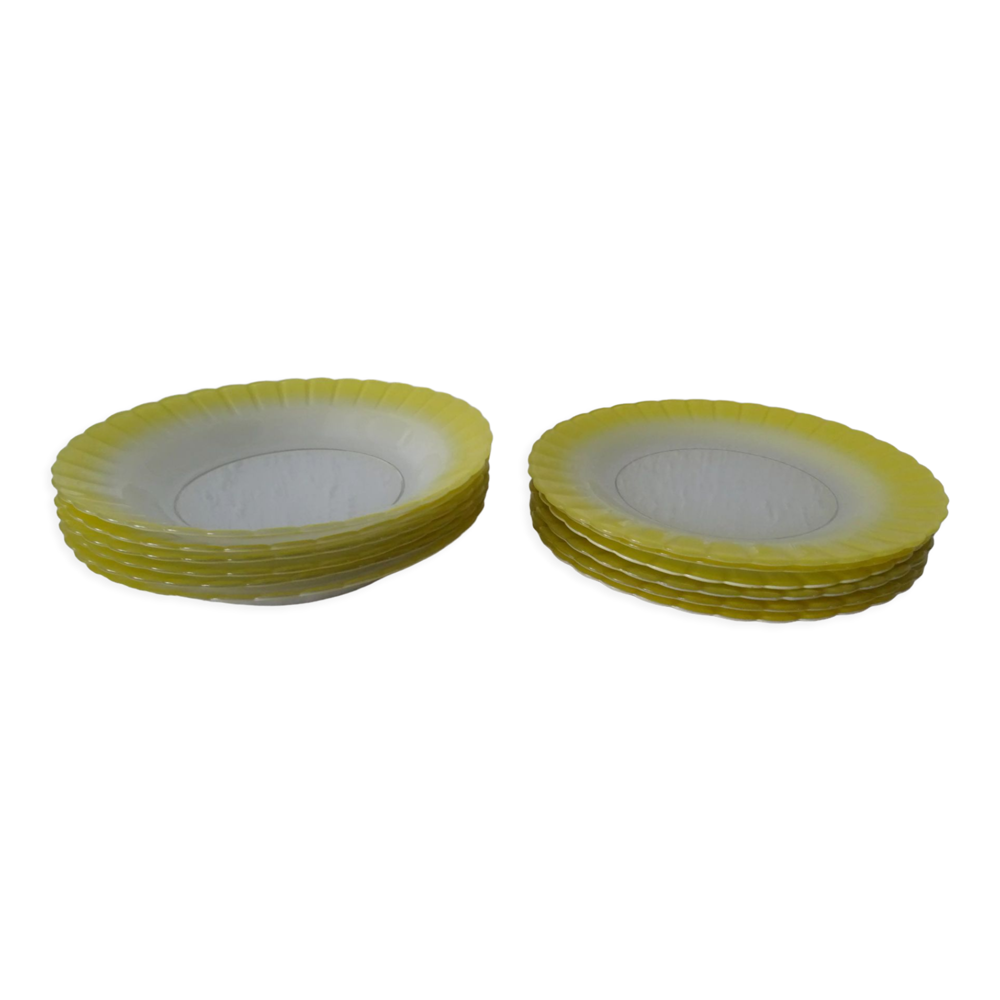 Lot D'assiettes Creuses Duralex Vintage – Arcopal, 5 Orange + 4 Jaune/noir, Rayées