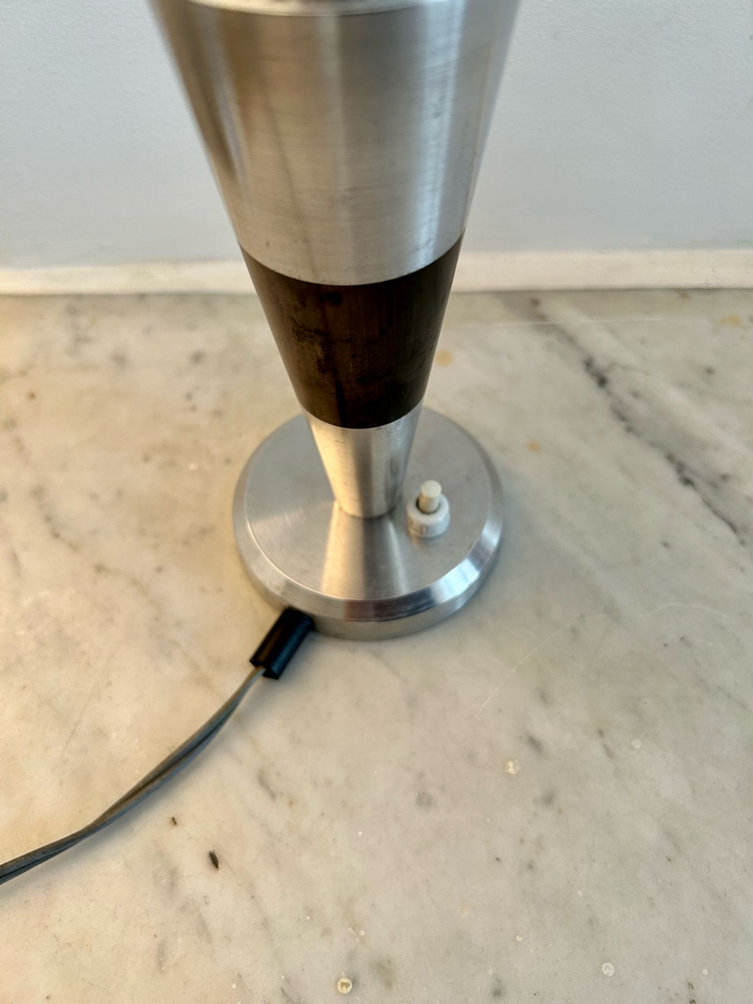 Vintage art deco lamp base, chromed metal and brass, France 1930