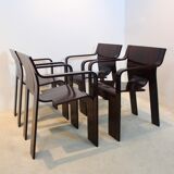 Set of four Strip dining chairs with dark brown ash armrests by Gijs Bakker for Castelijn