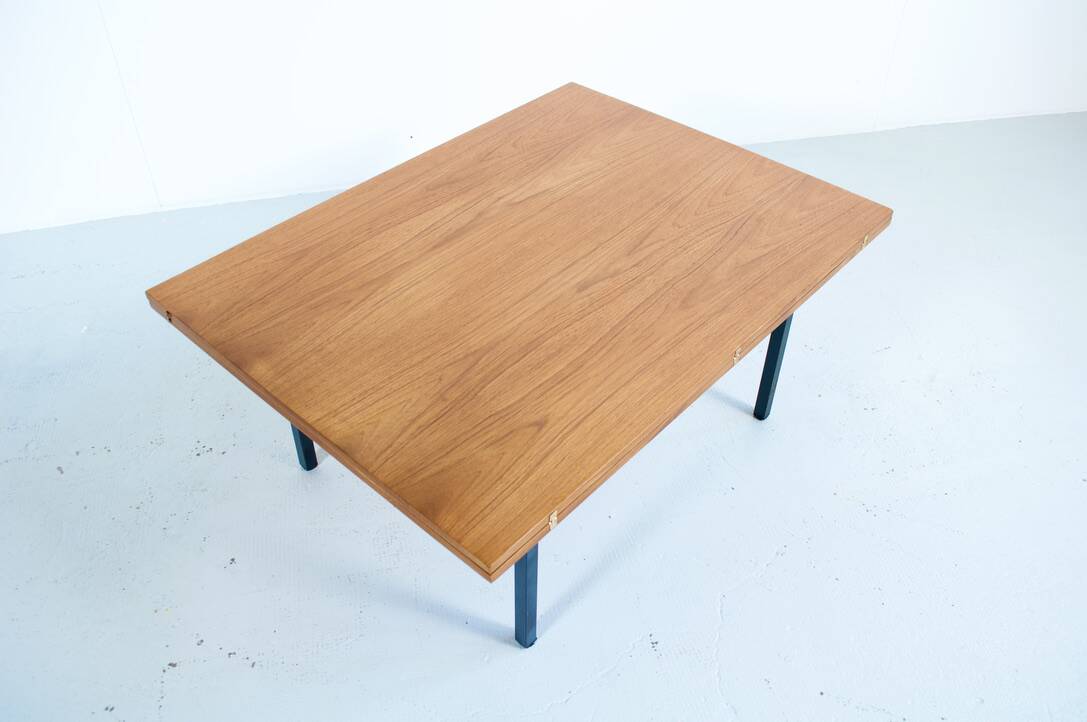 Transformable table teak and steel 1950's french manufacture