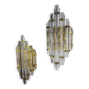 Pair of large Venini sconces, Triedi cut glass, Italy, circa 1970s