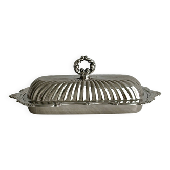 Shiny stainless steel butter dish with lid