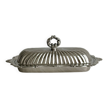 Shiny stainless steel butter dish with lid