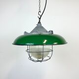Industrial Green Enamel Factory Cage Pendant Lamp in Cast Iron from Zaos, 1960s