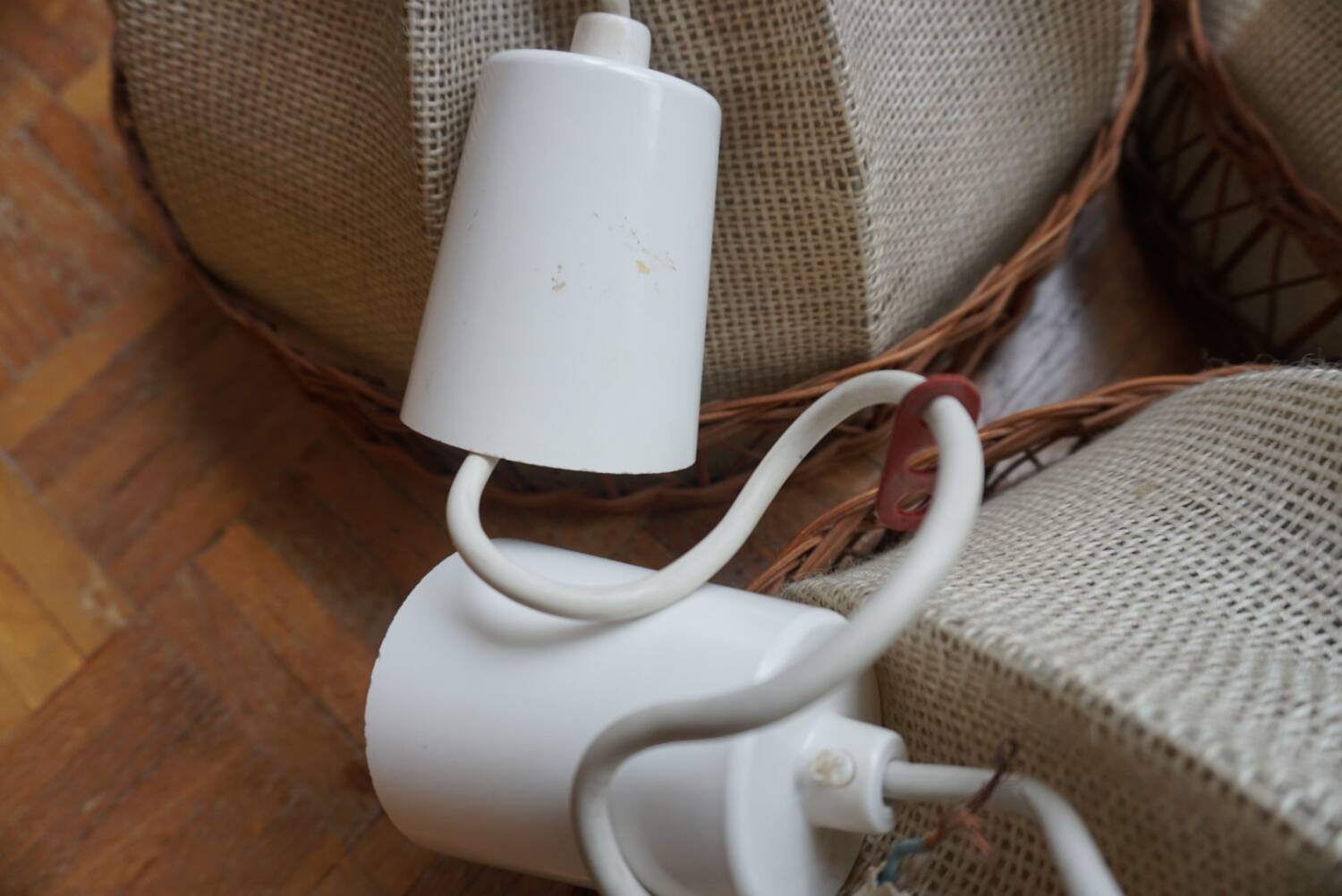 3 70s pendant lights - fabric and rattan