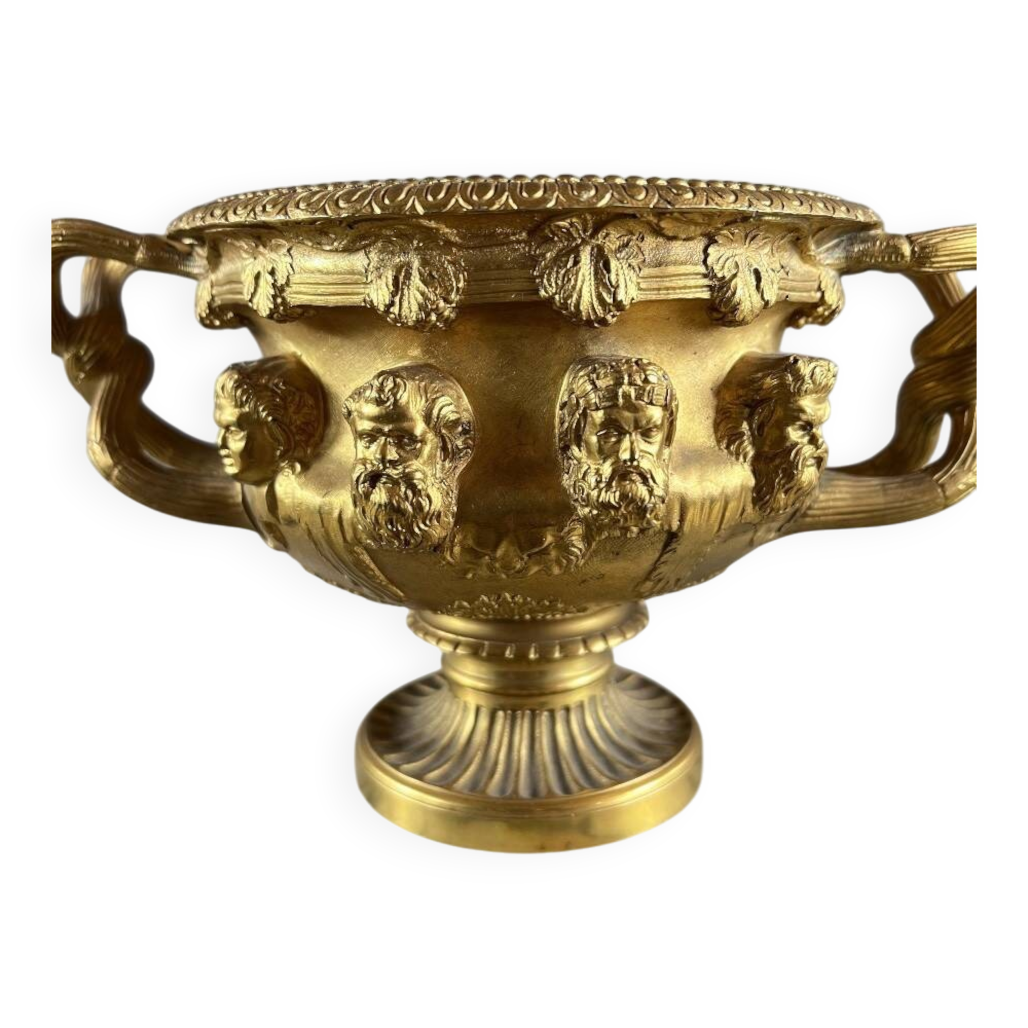 Large Pompeian-style bronze cup with two handles, 19th century.