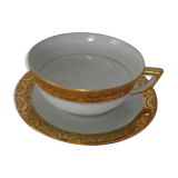 Tasse et sous tasse porcelaine Limoges blanc et or thé café chocolat
