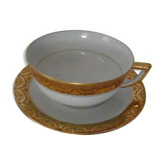 Tasse et sous tasse porcelaine Limoges blanc et or thé café chocolat