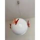 Italian Murano Style Glass Opalino Pendant With Red Butterfly