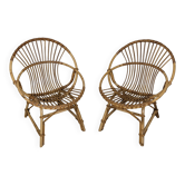Paire de fauteuils rotin 60'