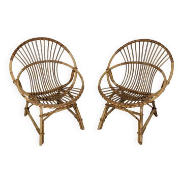 Paire de fauteuils rotin 60'