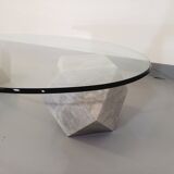 Vintage vignelli oval italian coffee table for casigliani in marble and glass from the 70s