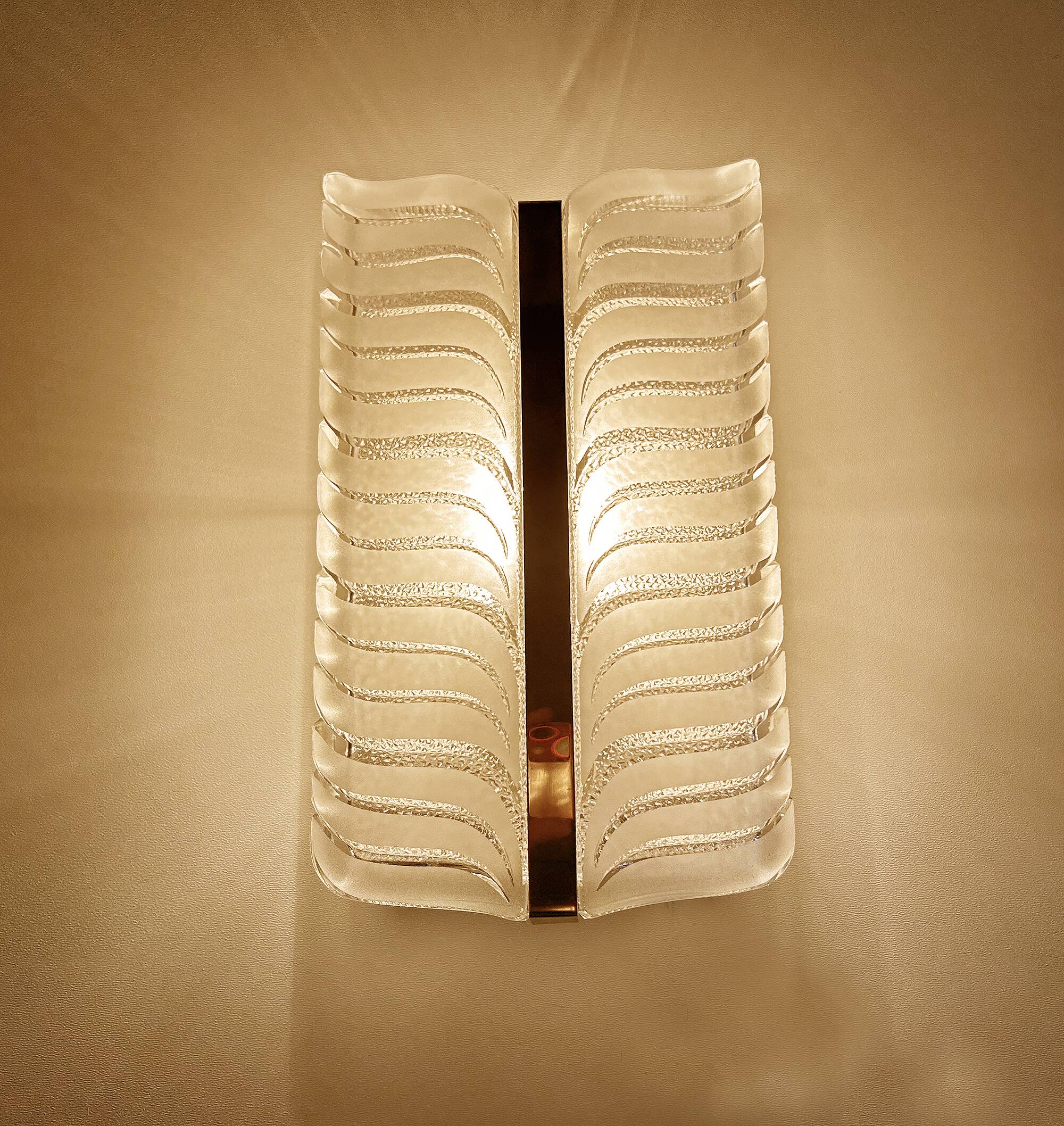 Pair of vintage 70s wall lights, chrome glass