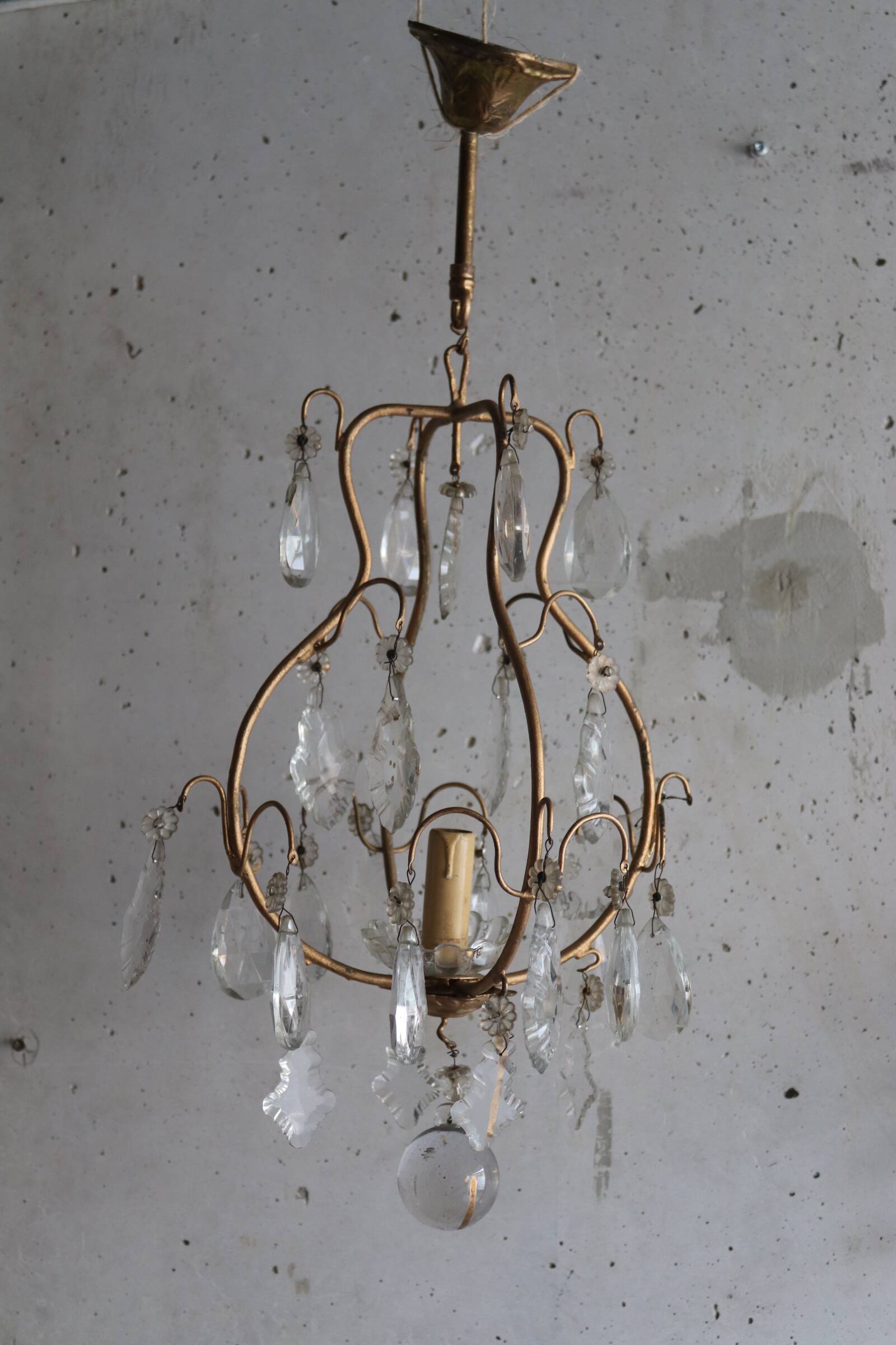 Ancien lustre cage à pampilles en cristal