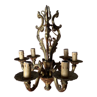 Lustre bronze doré 6 bougies années 1900