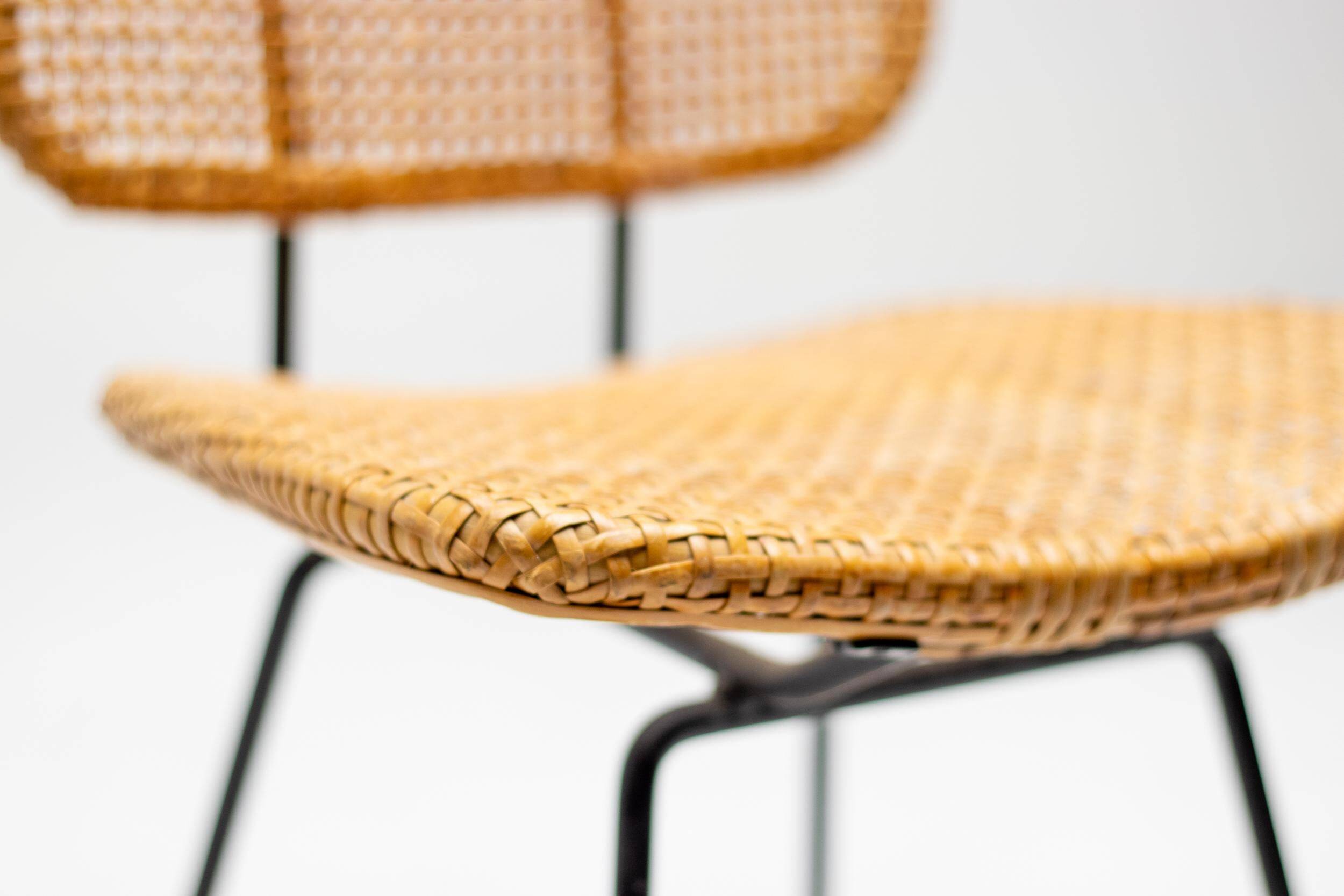 Elegant Italian black accent chair with a stem and cane, 1950.