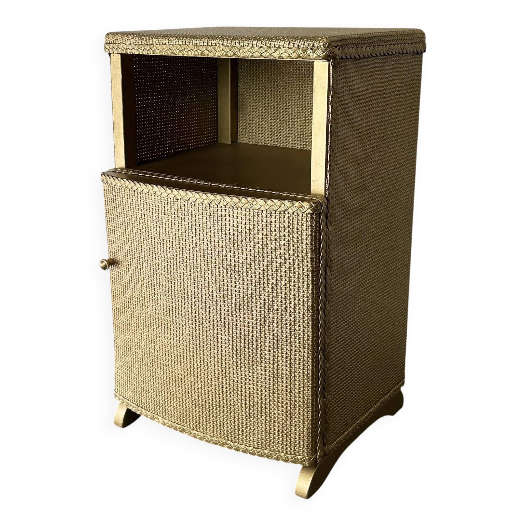 Vintage Lloyd Loom bedside cabinet champagne gold woven fibre 1930s-50s