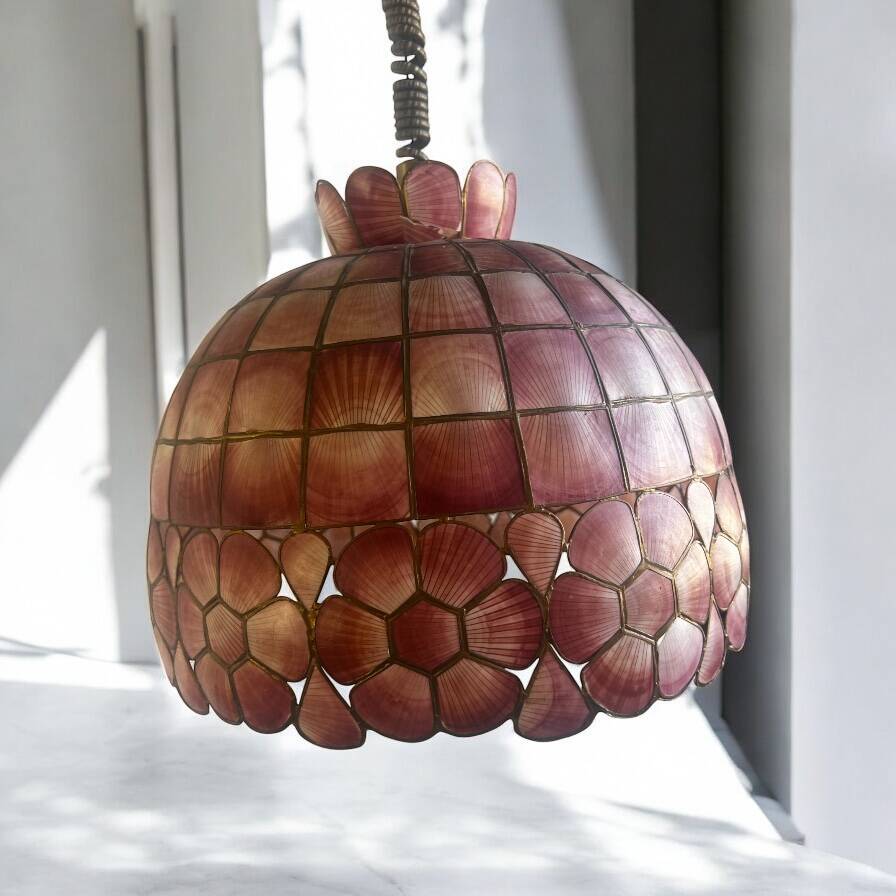 Vintage pink capiz shell chandelier/pendant lighting