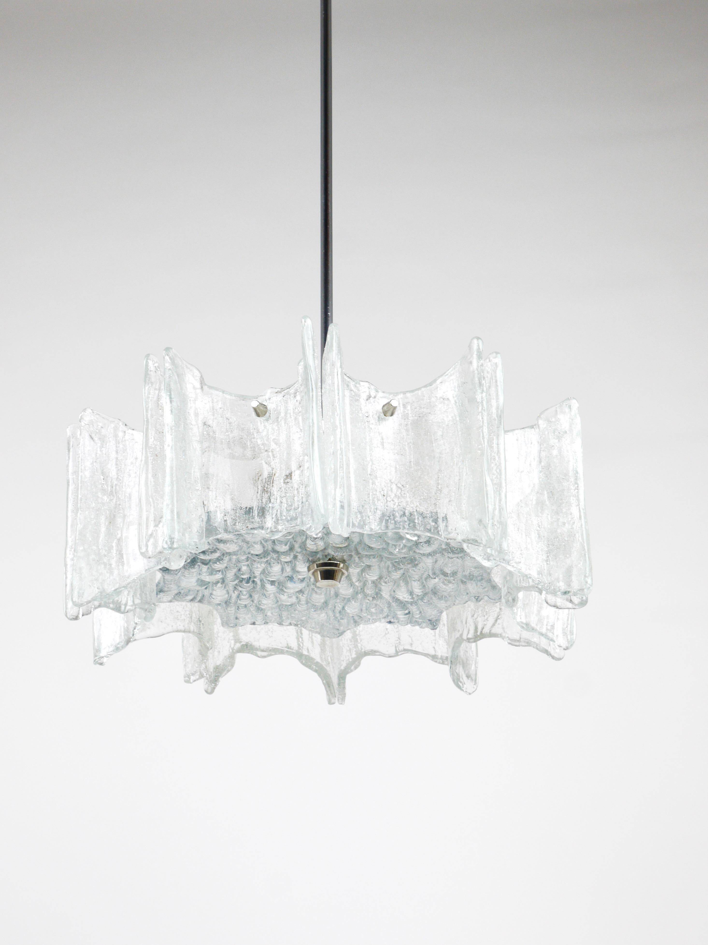 Frosted glass star chandelier J.T. Kalmar Vienna, Austria, 1960s
