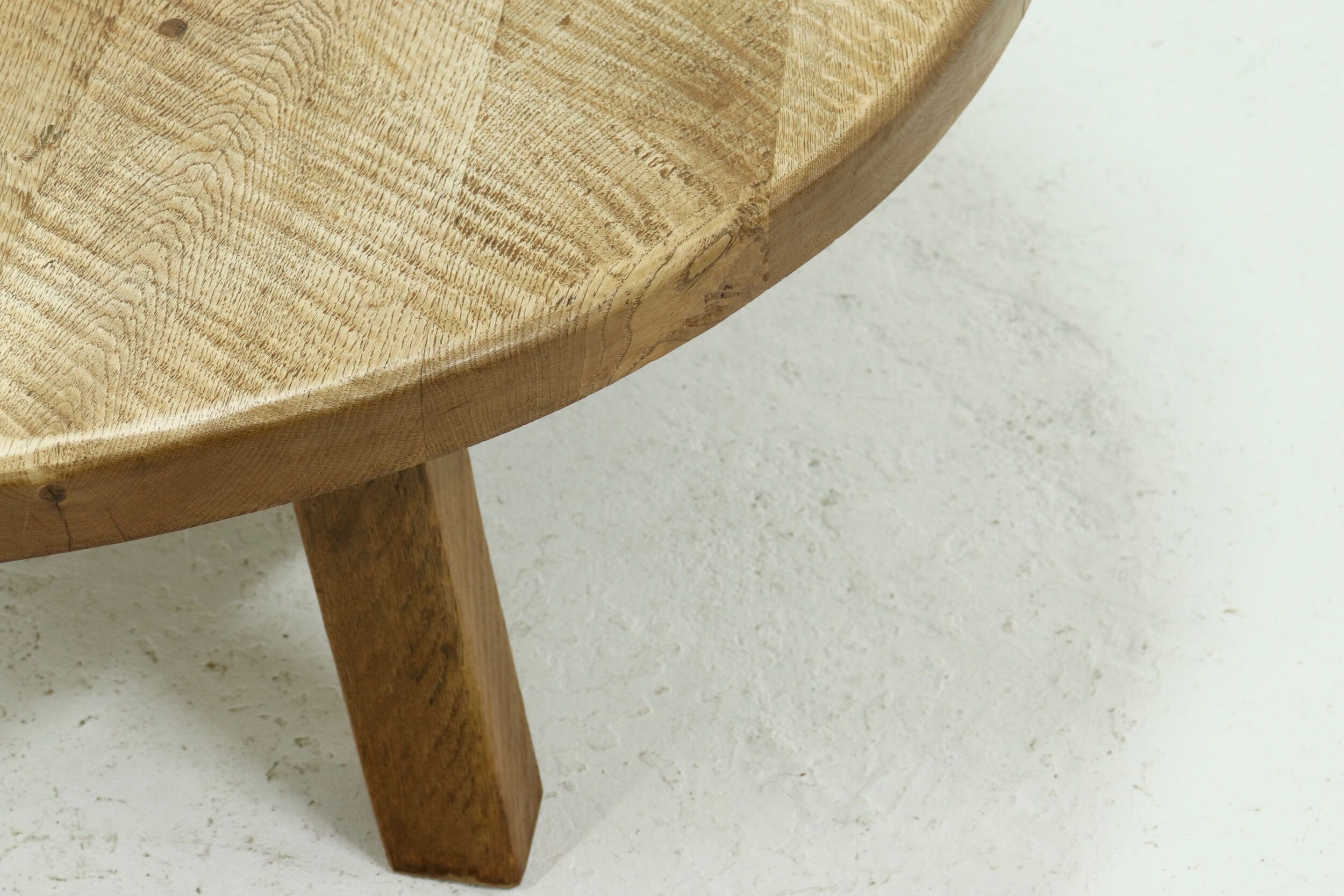 Brutalist Solid Oak Round Coffee Table 1970s