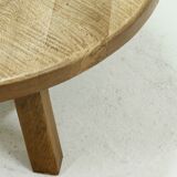 Brutalist Solid Oak Round Coffee Table 1970s