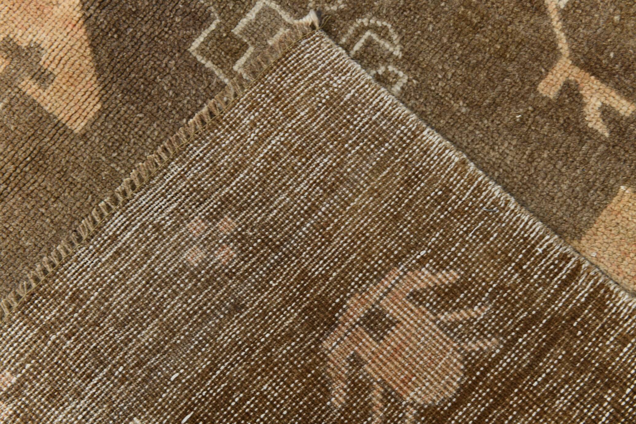 5x13 Tapis Couloir Anatolien Vintage, Tapis Turc Brun Taupe, 159x385 Cm
