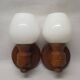 Set of vintage globe opaline wall lights wooden support