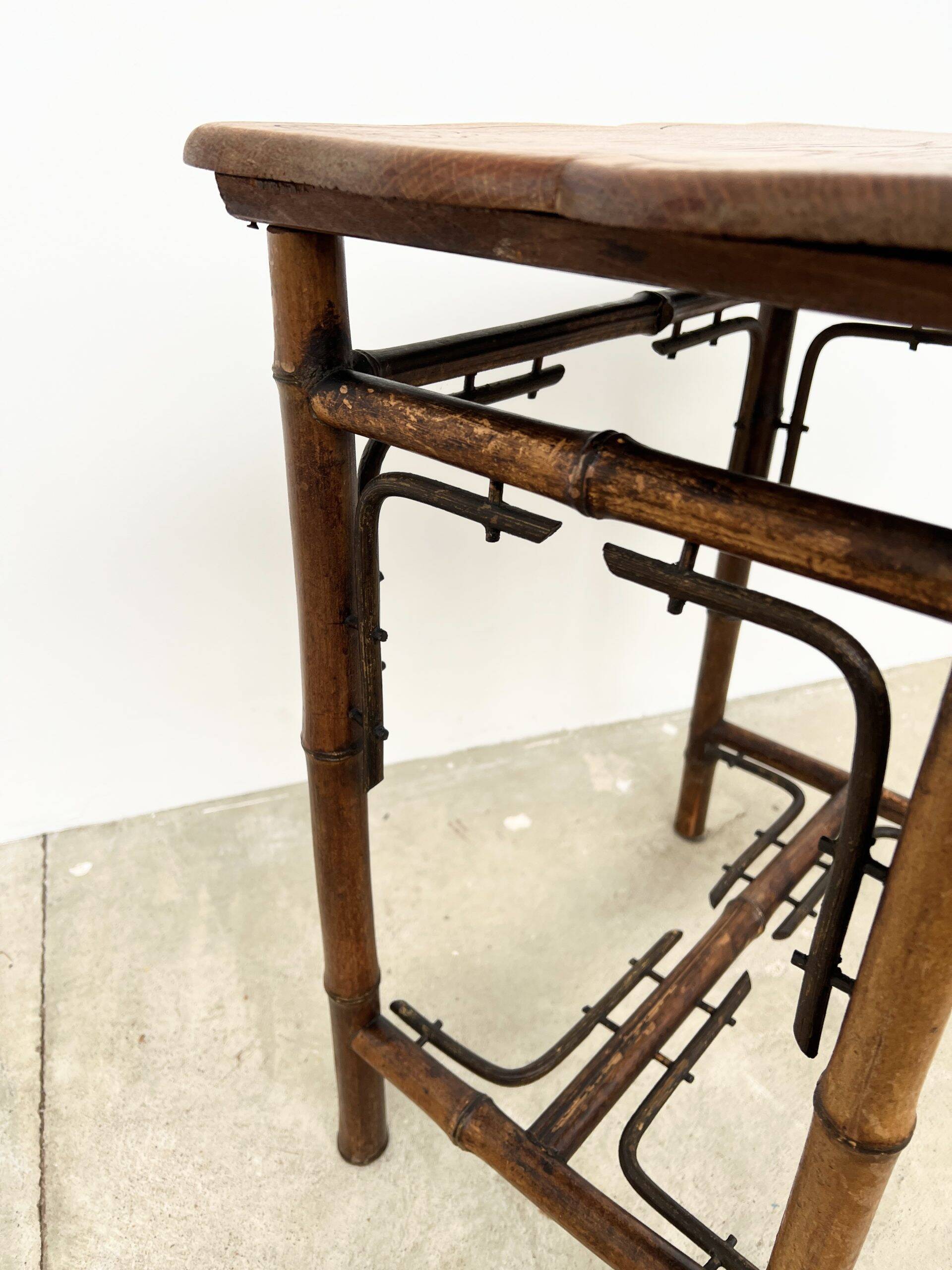 Table d'Appoint Bambou & Bois –Art Nouveau Fin XIXe