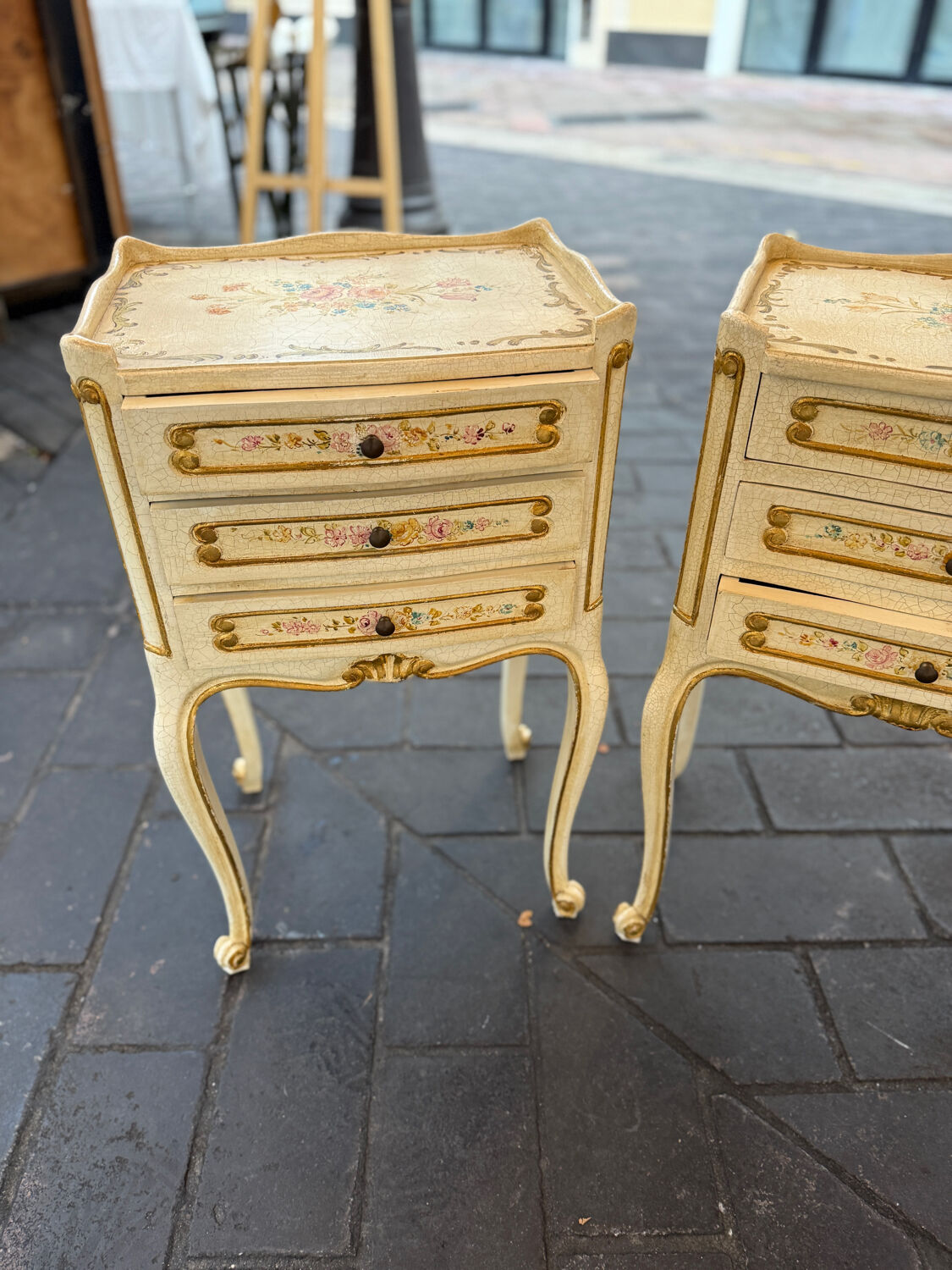 Pair of hand-painted Venetian bedside tables – baroque style