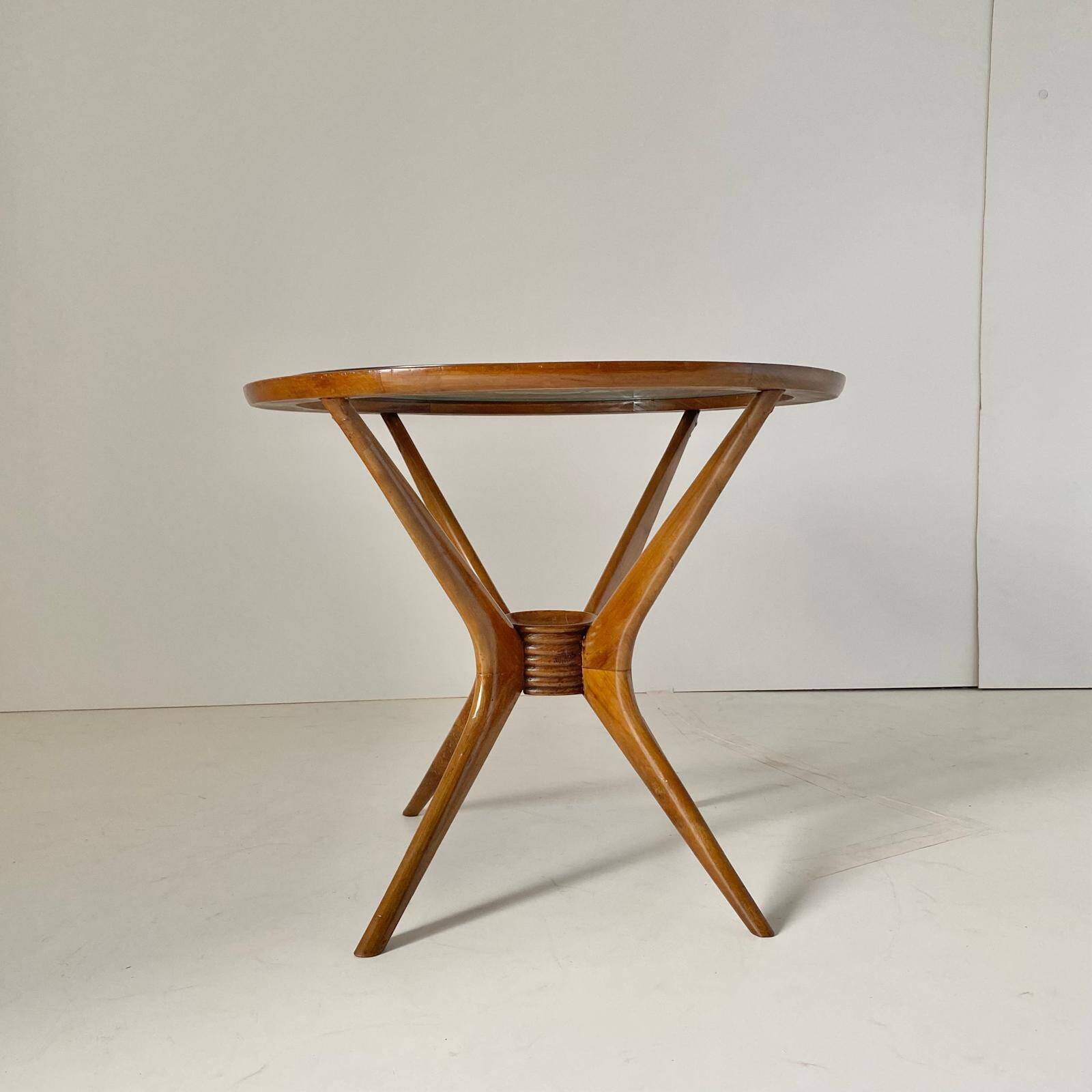 Curved Wood Spider Leg Coffee Table, Wood & Glass, Italy 1950s