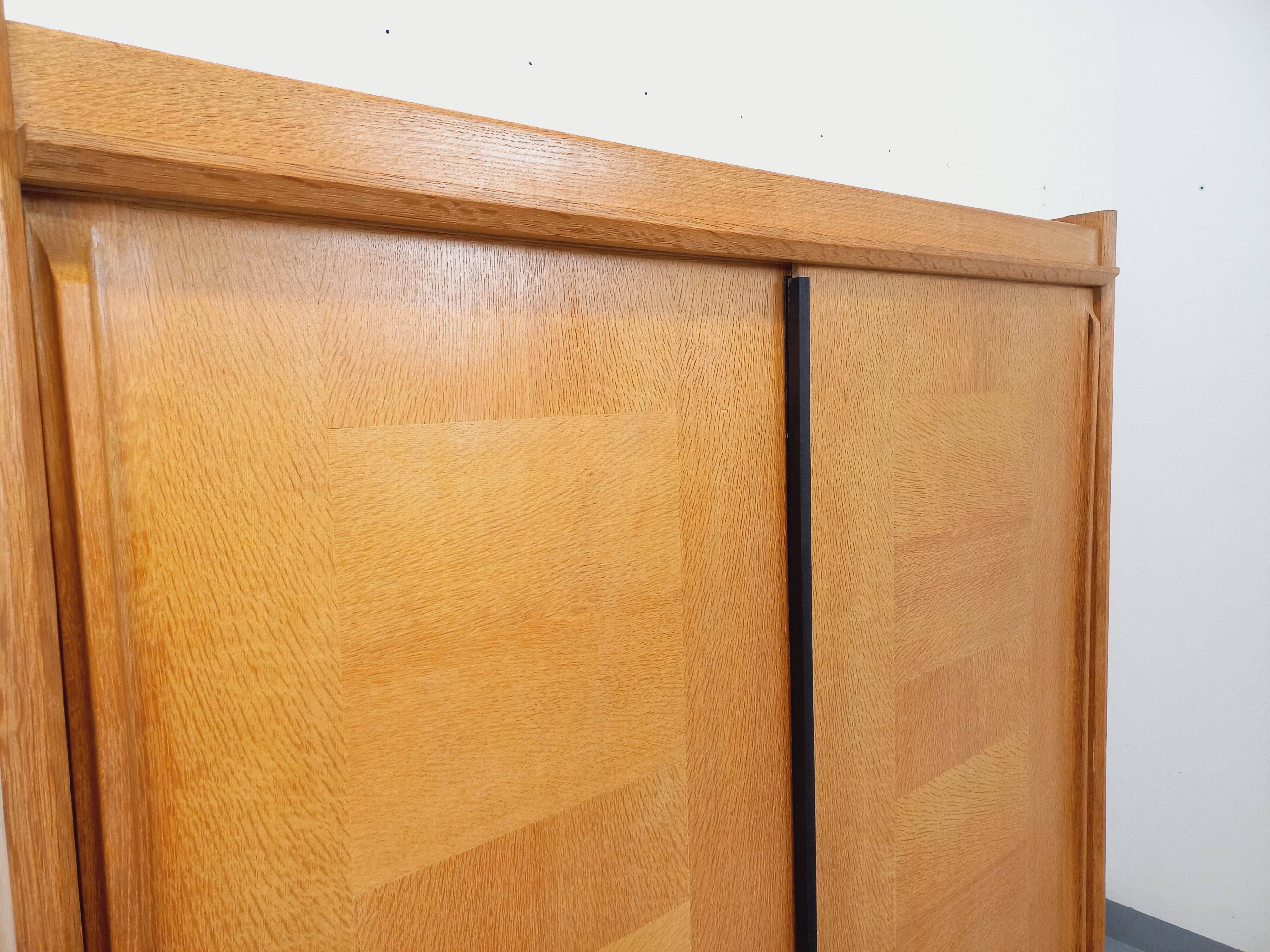 Vintage Guillerme et Chambron wardrobe in solid oak from the 60s