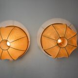 PAIR OF XL "COCOON" WALL LIGHTS, RESIN AND PINE, ITALY, 1970
