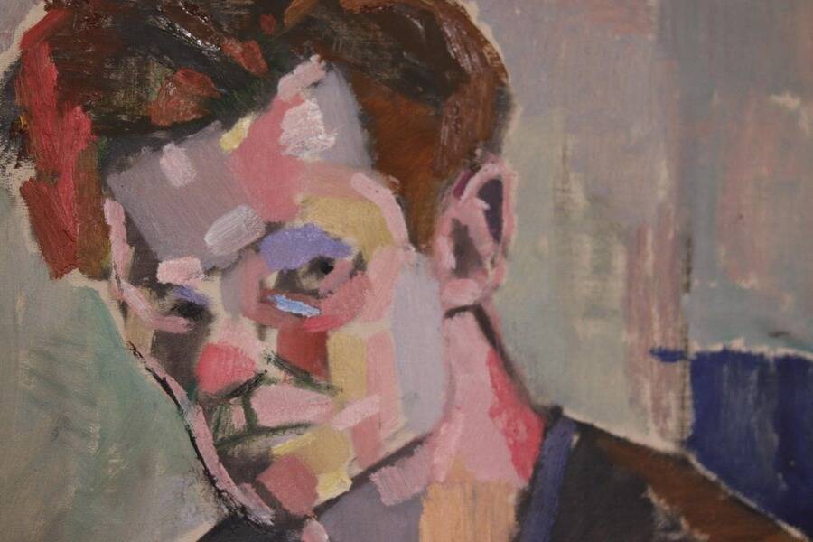 Original XL Swedish oil on canvas – portrait by Pär Thorell – dated 1955 – vintage & framed – 93 × 76 cm