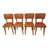 Set of 4 vintage chairs, in beech and imitation leather.
