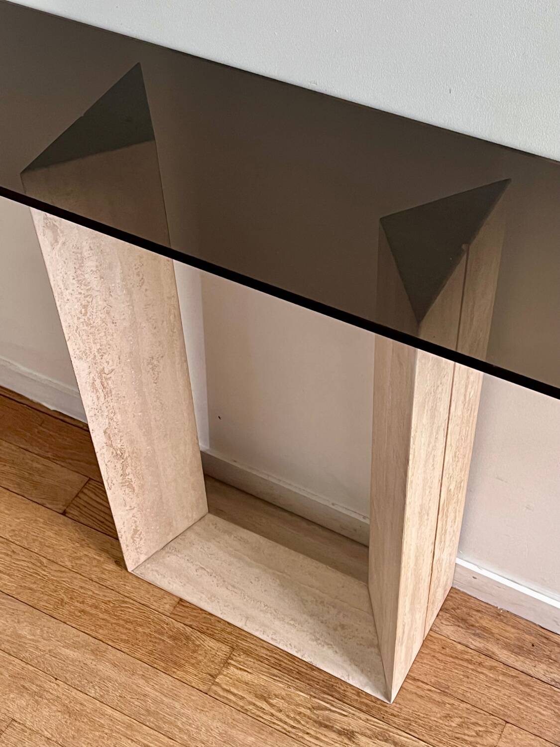 Console travertin verre 80’s